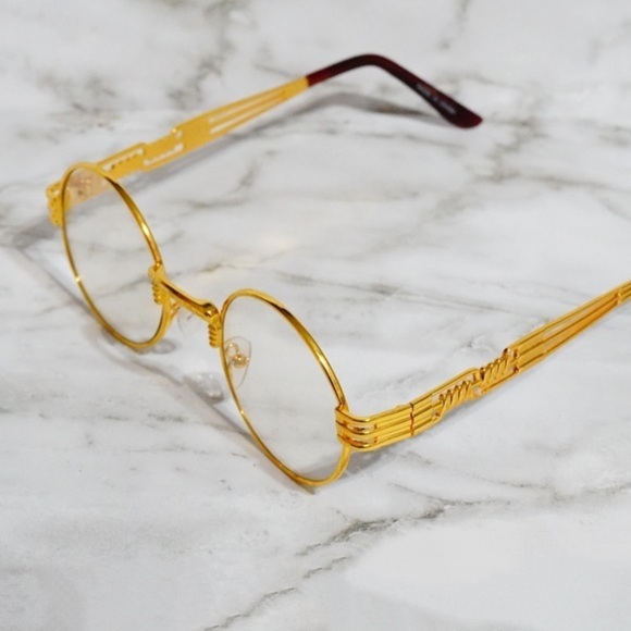 Clear Gold Round Sunglasses - Picture 4 of 7